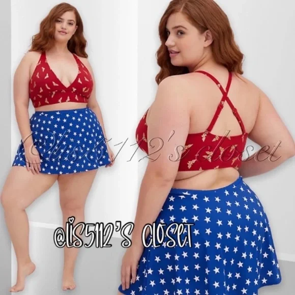 Torrid DC Comics Wonder Woman Triangle Bikini & Swim Skirt Swimsuit SET 2X 3X - Picture 15 of 16